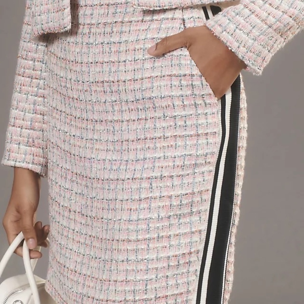 NWT Anthropologie Pink Tweed Midi Skirt 0 - Picture 4 of 5